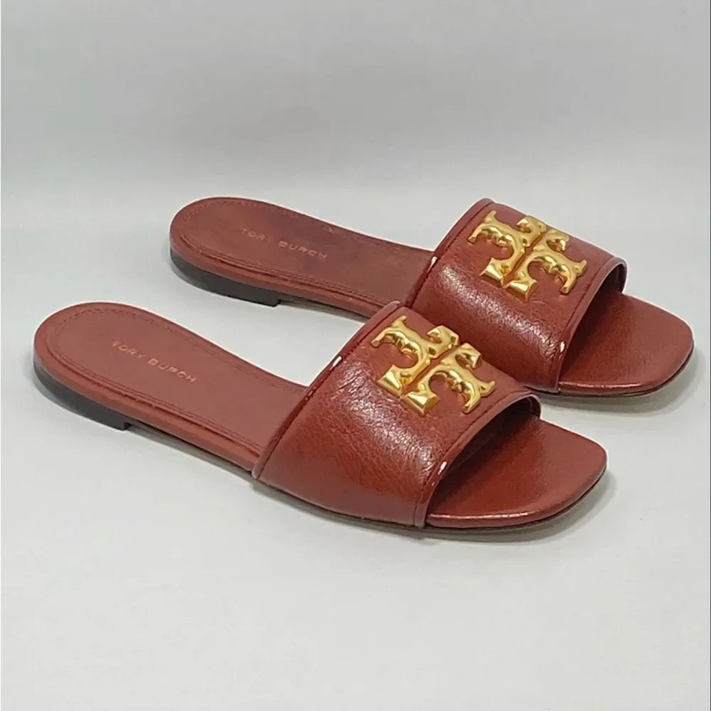 Tory Burch Elanor Leather Logo Slides size 6.5